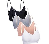 4 Pieces V Neck Cami Bra Padded Seamless Bralette Straps Sleeping Bra for Women Girls, Black, White, Grey, Skin Color, XXL