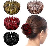 4 Pieces Vintage Geometric Retractable Hair Loops Expandable Ponytail Holder Clip Bird Nest Shaped Hair Clips Hair Donut Bun Maker Hair Accessory Hair Styling Tool for Women Girls