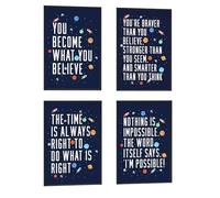 4 Pieces Wall Art Canvas Poster Inspirational Quotes - Planet Rocket Picture Framed Prints for Home Nursery Boy Kids Room Decor - 8'' X 12''