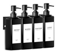 4 Pieces Wall Mounted Shower Soap Dispenser, Soap Dispenser Without Drilling 500 ml Black Shower Dispenser Shampoo and Body Wash with Funnel and Three-Dimensional Waterproof Labels for Bathroom,