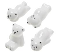 4 Pieces White Bear Chopstick Holder Ceramic Polar Bear Chopstick Pillow Rest, Cute Porcelain Cartoon Animal Tableware Rack Stand for Spoon Fork Knife Brush, Home Kitchen Table Decoration