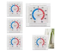4 Pieces Window Thermometer Outdoor, 7.5x7.5cm Outdoor Thermometers Weatherproof With Red & Blue Dials, Accurate Temperature Gauge For Transparent Surfaces, Accurate Temperature Measurement, +/- 50 °C