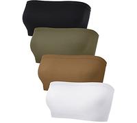 4 Pieces Women's Bandeau Bra Strapless Bralette Seamless Bandeau Non-Padded Stretch Top Bra（Chocolate, Light Green, White, Black, XX-Large）