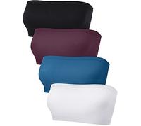 4 Pieces Women's Bandeau Bra Strapless Bralette Seamless Bandeau Non-Padded Stretch Top Bra（Dark Blue, Dark Red, White, Black, X-Large）