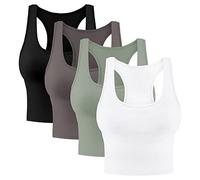 4 Pieces Women's Crop Tops Cotton Basic Tank Tops Racerback Sleeveless Sports Workout Crop Tank Tops - - Medium