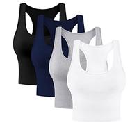 4 Pieces Women's Crop Tops Cotton Basic Tank Tops Racerback Sleeveless Sports Workout Crop Tank Tops, Black,white,grey,dark Blue, M