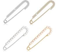 4 Pieces Women's Sweater and Shawl Brooches, Dummy Brooches, Fashion Accessory for Sweater, Shawl, Wedding Dresses, Trains and More, Gold and Silver, 2 Different Styles