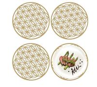 4 Pieces Wooden Flower of Life Home Decor Wall Paintings Spiritual Symbols Esoteric Gifts Carved Coasters Pot Holder for Purification Meditation Light Therapy