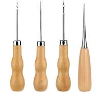 4 Pieces Wooden Handle Awl, Gourd Shape Awl, Tailors Awl, Wood Handle Scratch Awl, Sewing Awl, Punch Leather DIY Hand Sewing Tool, for Cutting Sewing Craft