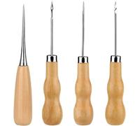4 Pieces Wooden Handle Awl, Gourd Shape Awl, Tailors Awl, Wood Handle Scratch Awl, Sewing Awl, Punch Leather DIY Hand Sewing Tool, for Cutting Sewing Craft,Awl Tool