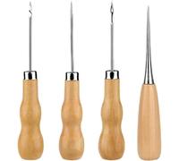 4 Pieces Wooden Handle Awl, Gourd Shape Awl, Tailors Awl, Wood Handle Scratch Awl, Sewing Awl, Punch Leather DIY Hand Sewing Tool, for Cutting Sewing Craft,Awl Tool