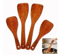 4 Pieces Wooden Spoons for Cooking 33x7.5 cm Long Wooden Spatula for Cooking 23x7.2 cm Spatulas Heat Resistant Wooden Spoon Natural Teak Wooden Utensils Set Wooden Spatula for Nonstick Cookware