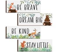 4 Pieces Woodland Nursery Decor Safari wall art Be kind brave curious Cute Jungle Animal Nursery Decor for Bedroom living room home 11x 3.9 Inches(White Background)