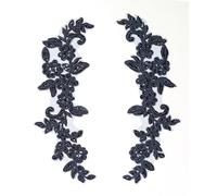 4 Pieces x Floral lace Applique Stitch On Bridal Dress Motif Trim Rhinestone Crystal #1 (Navy)