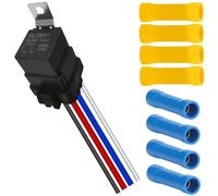 4-Pin 80/60AMP 12V DC Waterproof Relay with Harness Kit JD2912 Automotive Relay SPST Heavy Duty 12AWG 16AWG Tinned Copper Wires With Terminals Connectors for Car Truck Motorcycle Boat