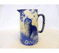 4 Pint Extra Large Jug in"Inglaze Blue Cat" Design by Heron Cross Pottery.
