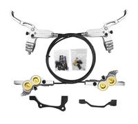 4-Piston Hydraulic Disc Brake Set For Mountain Bike Right Front 850mm Left Rear 1500mm Hose With Aluminum Alloy Hollow Bearing Handle 180mm Rotors(Titanium)