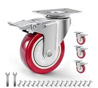 4" Plate Caster Wheels with Safety Dual Locking and Polyurethane Foam No Noise Wheels,Heavy Duty - 550 Lbs Per Caster