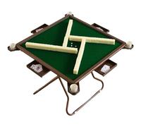4 Player Mahjong Table, Wear-Resistant Nylon Top, Portable Folding Design with Cup Holders for Card Games