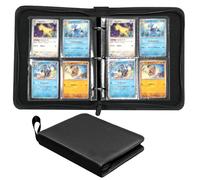 4 Pocket Card Binder, 50 Pages 400 Pockets Trading Cards Sleeves, PU Textured Cover Waterproof Folder, Portable Collection Pack with Zipper (Thick Black Page, 400 Pocket)