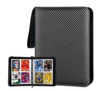 4 Pocket Card Binder, 50 Pages 400 Pockets Trading Cards Sleeves, PU Textured Cover Waterproof Folder, Portable Collection Pack with Zipper (Clear Page, 400 Pocket) (Clear Page, B)