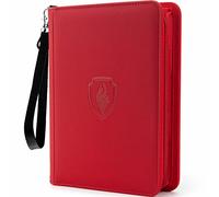 4 Pocket Card Binder for 320 Cards, Fabmaker Premium Zip Trading Card Binder, Portable PU Card Collection Binder, Collector Card Album, Card Folder for MTG, TCG, Sports Cards, Game Cards (Red)