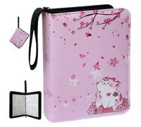 4 Pocket Card Binder with Zipper, 50 Sheets 400 Pockets Card Guardian Binder, PU Waterproof Card Collection Folder Portable Trading Card Album (Pink)
