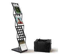 4 Pocket Magazine Rack Brochure Display Stand, A4 Portrait Folding Literature Rack, Metal Catalog Floor Standing Holder, Tradeshow Display Stand with Carrying Bag for Shop Exhibitions, Retail Store