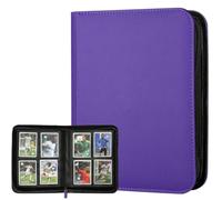 4 Pocket Ringless Side Loading Trading Card Binder, 160 Cards PU Fixed Page Zipper Card Album for TCG Sports Game Cards, Not Fit Top Loaders (Purple)