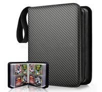 4-Pocket Trading Card Binder, 400 Pocket Cards Binder with Zip, Durable PU Album Material, 50 Top-Loading Pages Folder, Refillable Ring Binder for Collectible Games, MTG, Football, Sports (Black)