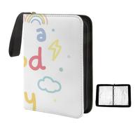 4 Pocket Trading Card Binder for 400 Cards, 50 Pages Photocard Binder Pastel Multicolour Good Day Lettering Card Collection Folder for TCG, MTG, Collectible Games, Sports, Football, Basketball Cards