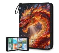 4-Pocket Trading Card Binder Holds 400 Cards with 50 Removable Double-Sided Sleeves, Sport Card Collection Album Folder Compatible with TCG MTG Game Cards(Red Fire Dragon)