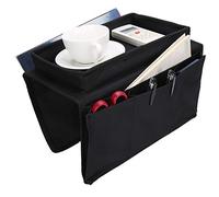 4 Pockets Sofa Armrest Organizer with Cup Holder Tray Chair Arm TV Remote Holder for Recliner Couch Armchair Caddy Bedside Storage Pockets Bag for Cellphone Tablet Book Magazines Drinks Holder(Black)