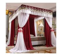4 Poles Bed Canopy Double Layer Blackout & Dustproof Mosquito Net for Bedroom, Four Seasons Universal Bed Curtain