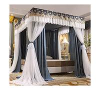 4 Poles Bed Canopy Double Layer Blackout & Dustproof Mosquito Net for Bedroom, Four Seasons Universal Bed Curtain