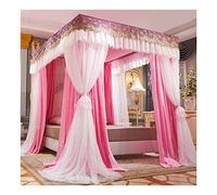 4 Poles Bed Canopy Double Layer Blackout & Dustproof Mosquito Net for Bedroom, Four Seasons Universal Bed Curtain