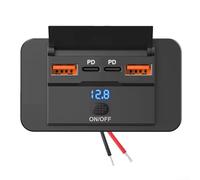 4-Port 12V/24V Vehicle USB Outlet Socket Adapter with Dual USB-C PD3.0 36W and Dual USB-A-QC3.0-Fast Charge, Waterproof Dust Cover, Power Switch, for Car RV Marine Motorcycle Campervan Use