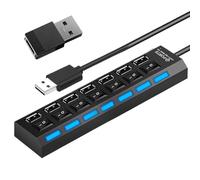 4-port/7-port independent s witch hub, Multi-Port Data Splitter, Compact Anti-Slip USB Hub, ABS, Stereo Sound, Compact and Lightweight for Remote Work Game Setup Studio