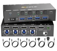 4 Port 8K HDMI KVM Switch 4 Computers 4K@144Hz, Simulation EDID, MLEEDA 4 Port USB3.0 KVM Switch with Audio for 4 PC Share 1 Monitor and Keyboard Mouse Headset,Wired Remote,Power Adapter Included