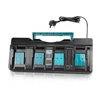 4 Port Battery Charger Compatible with Makita 14.4V-18V Battery, 3A Fast Charger Dual USB Ports Replacement Charging Station for Makita, Smart LED Indicator & Music Alerts,Wall-Mountable Design