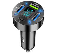 4 Port Car Charger Adapter 50W QC3.0 & PD Car Cigarette Lighter Outlet with LED Voltmeter Phone Charger for iPhone, Android, Samsung, iPad Pro