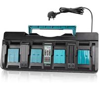 4 Port Charger DC18SF for Makita 14.4V-18V Batteries, 2 USB Ports Replacement Charger Compatible with Makita, Supporting Input of 100V-240V at A Maximum of 3A, Simultaneously Charge four Batteries