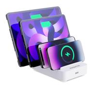 4-Port Charging Station for Multiple Devices, USB Charger Stations Multi-Device Organizer Charging Dock, Compatible with Cell Phones, iPads, Kindle Tablets, and Other Electronics (White)