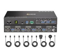 4 Port HDMI KVM Switch 2 Monitors 4 Computers 4K@60Hz EDID Simulation,Dual Monitor KVM Switch with 4 USB 3.0 Ports for USB Peripherals,Audio,RS232,with Wired Remote,12V Power and 4 USB Cables