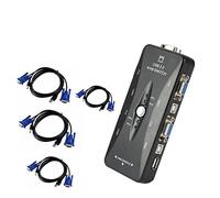 4 Port Kvm Switch USB 2.0 VGA Splitter Printer Mouse Keyboard Pendrive Share Switcher 1920 * 1440 VGA Switch Box Adapter for Laptop, TV, Projector,HDTV Display(4 KVM lines)