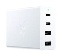 4 Port Razer 130W GaN Charger, White, 2x USB-C (100w PD) 2x USB-A (18w PD), UK &