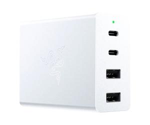 4 Port Razer 130W GaN Charger, White, 2x USB-C (100w PD) 2x USB-A (18w PD), UK &