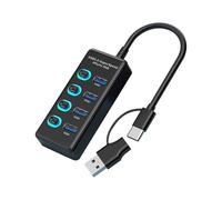 4 Port USB 3.0 Hub - High Speed Data Transfer Divider with Single Switches | USB Port Expansion Dock for Multiple Devices | Compact Plug and Play Design for Computer PC