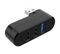 4 Port USB 3.0 Hub, Splitter with 3 USB Ports and 1 USB-C Power Data Port, 90°/180° Rotatable USB Hub for Laptops, PCs, MacBooks, iMacs, Portable Extenders