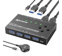 4 Port USB 3.0 Switch, USB Switcher 4 Computers Share 4 External Devices, for Printer Scanner Keyboard Mouse Switch, USB-A Switch with Power Cable, 4 USB-A Cables and Wired Control